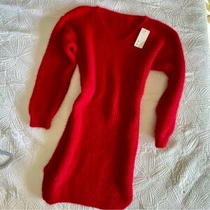 Moda Italy Vibrant Red V-Neck Sweater Dress